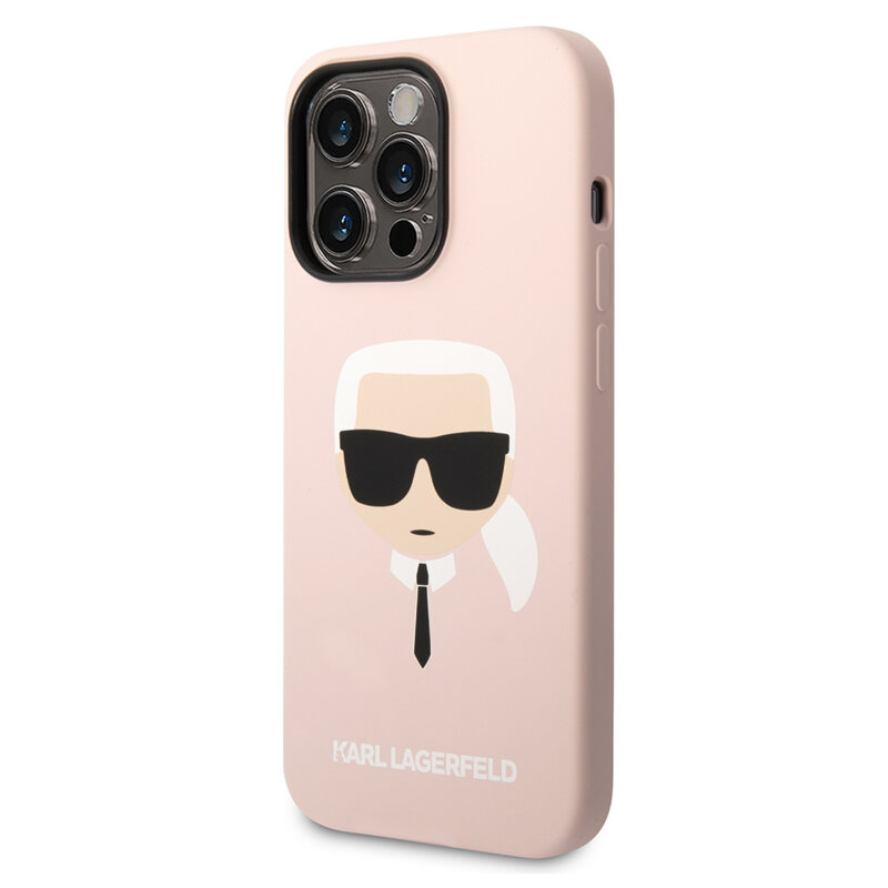 Husa Karl Lagerfeld iPhone 14 Pro Silicone MagSafe, Karl`s Head, roz deschis, KLHMP14LSLKHLP