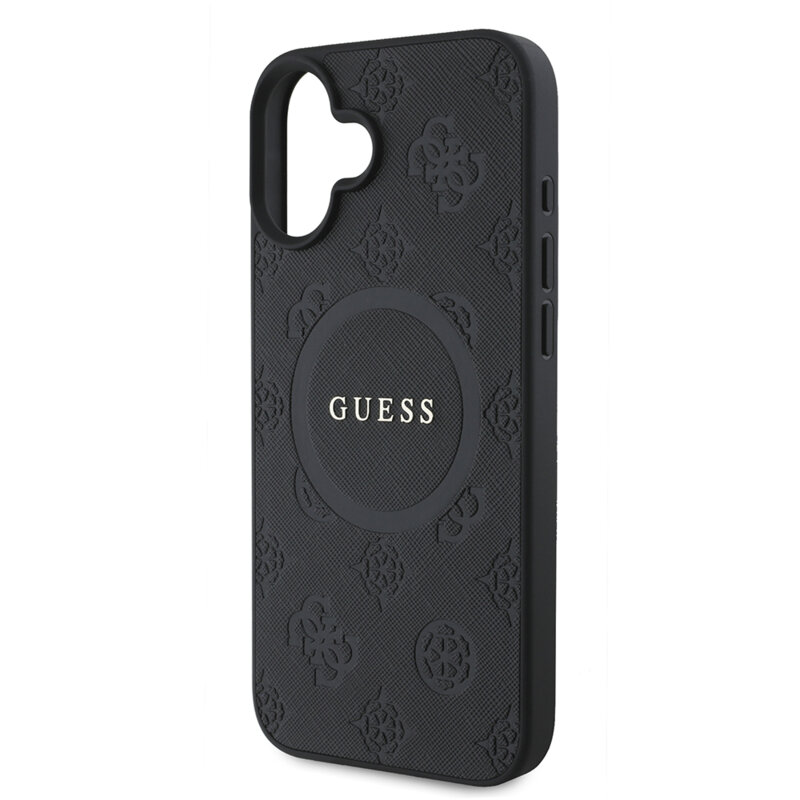 Husa Guess Saffiano Peony Classic Logo MagSafe iPhone 16, negru, GUHMP16SPSAPSMEK