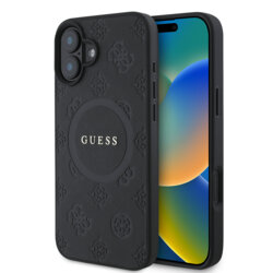Husa Guess Saffiano Peony Classic Logo MagSafe iPhone 16 Plus, negru, GUHMP16MPSAPSMEK