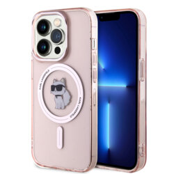 Husa iPhone 15 Pro Max Karl Lagerfeld IML MagSafe, Choupette, roz, KLHMP15XHFCCNOP