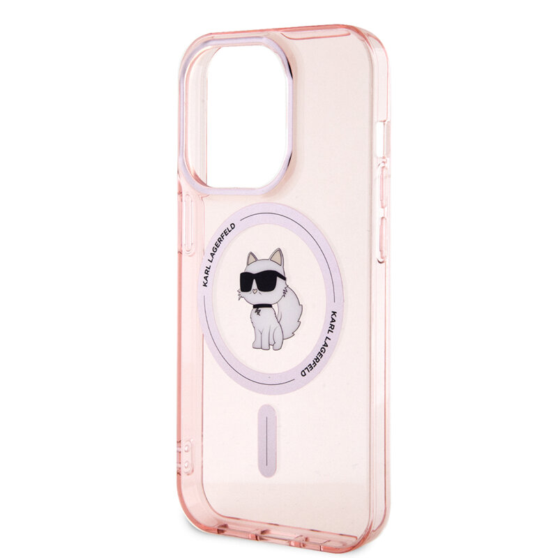Husa iPhone 15 Pro Max Karl Lagerfeld IML MagSafe, Choupette, roz, KLHMP15XHFCCNOP