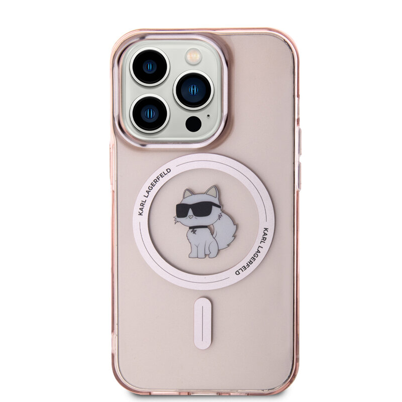 Husa iPhone 15 Pro Max Karl Lagerfeld IML MagSafe, Choupette, roz, KLHMP15XHFCCNOP