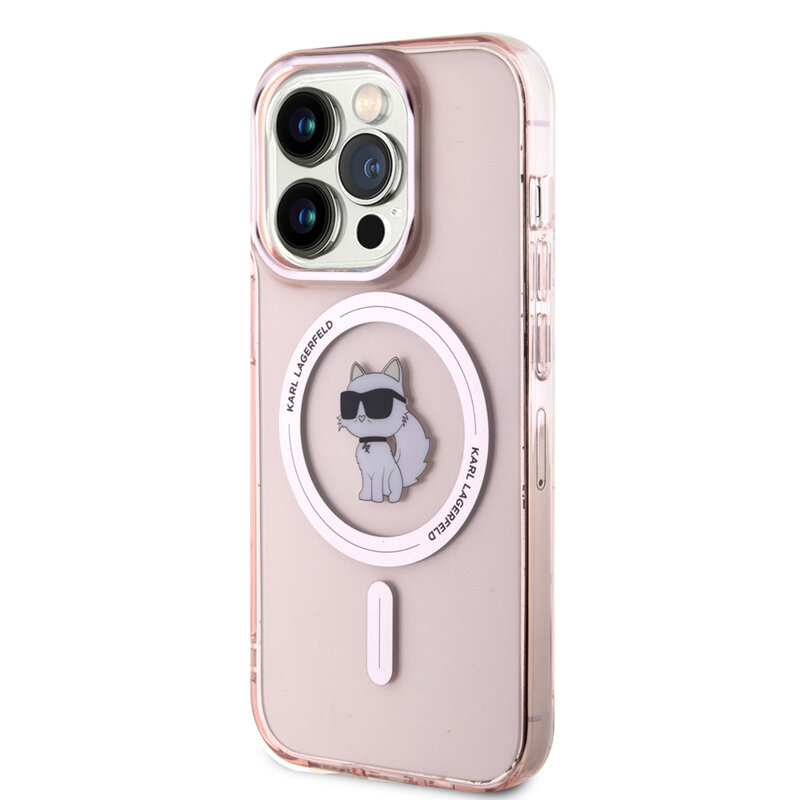 Husa iPhone 15 Pro Max Karl Lagerfeld IML MagSafe, Choupette, roz, KLHMP15XHFCCNOP
