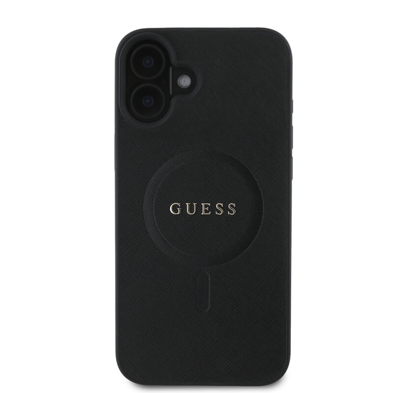 Husa Guess Saffiano Classic Logo MagSafe iPhone 16 Plus, negru, GUHMP16MPSAHMCK