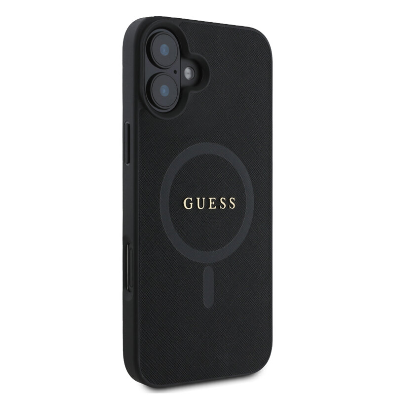 Husa Guess Saffiano Classic Logo MagSafe iPhone 16 Plus, negru, GUHMP16MPSAHMCK