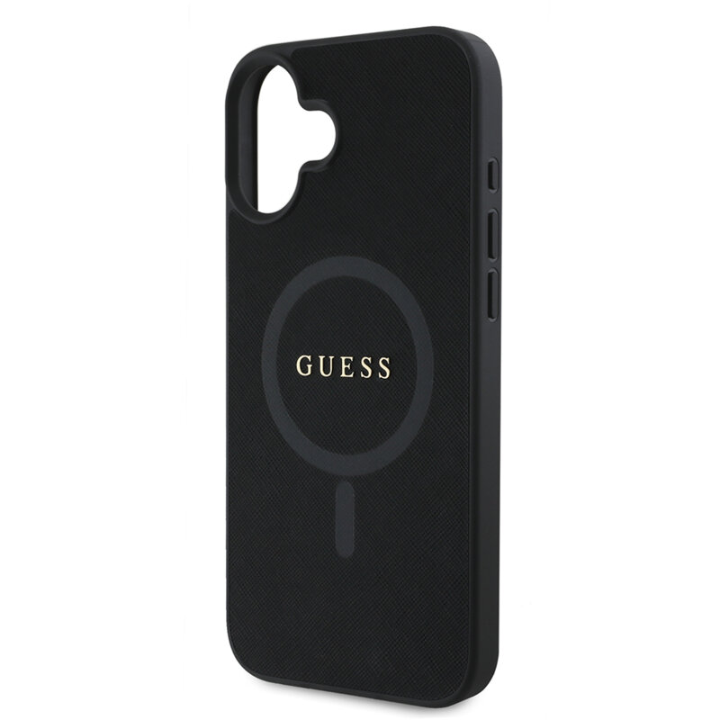Husa Guess Saffiano Classic Logo MagSafe iPhone 16 Plus, negru, GUHMP16MPSAHMCK