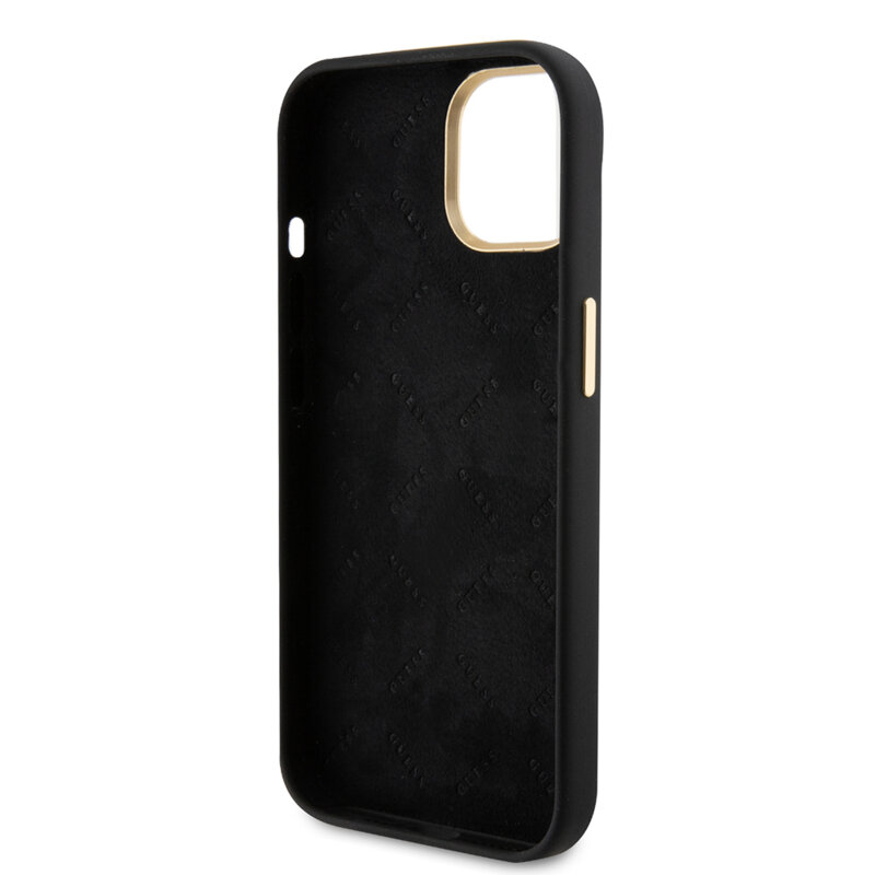 Husa Guess iPhone 15 Silicone Script Metal Logo & Frame, negru, GUHCP15SSMBSLK