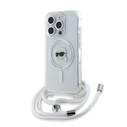 Husa iPhone 15 Pro Max Karl Lagerfeld IML Crossbody MagSafe, Karl Head, transparenta, KLHMP15XHCKHNT