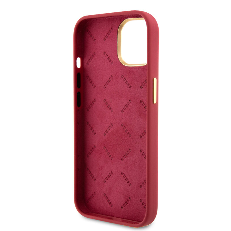 Husa Guess iPhone 15 Silicone Script Metal Logo & Frame, rosu, GUHCP15SSMBSLM