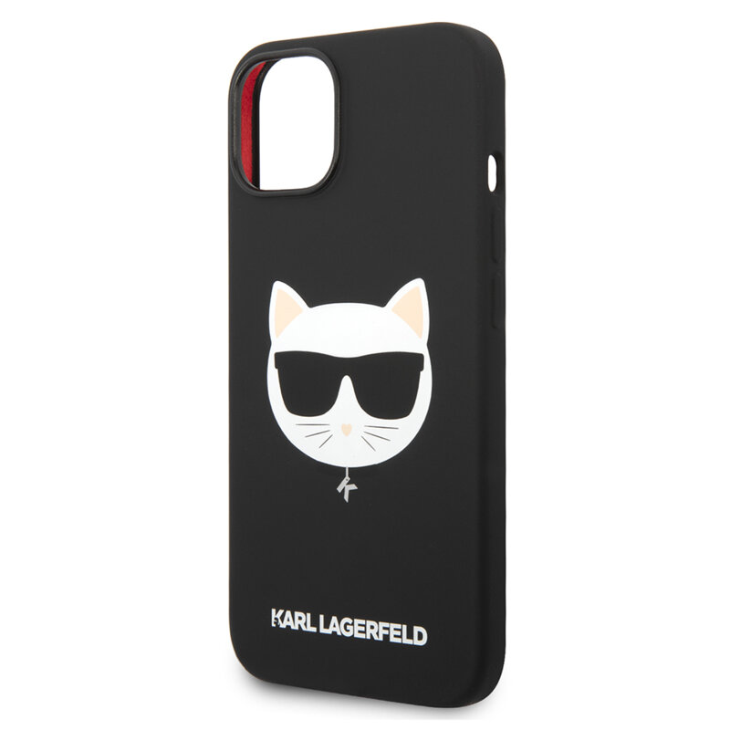 Husa Karl Lagerfeld iPhone 15 Plus Silicone MagSafe, Choupette Head, negru, KLHMP14MSLCHBK