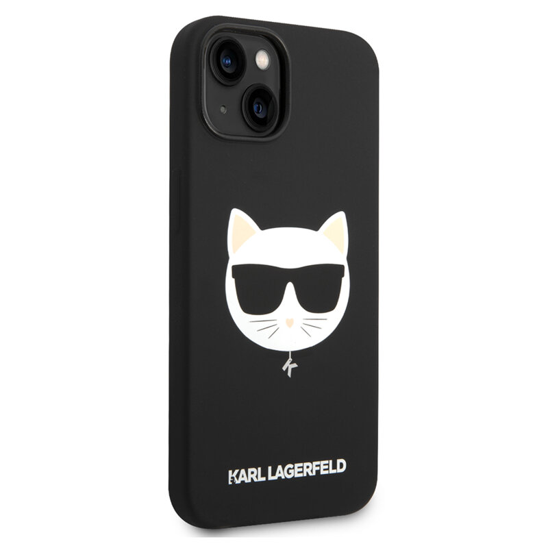 Husa Karl Lagerfeld iPhone 15 Plus Silicone MagSafe, Choupette Head, negru, KLHMP14MSLCHBK