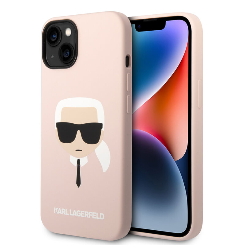 Husa Karl Lagerfeld iPhone 14 Plus Silicone MagSafe, Karl`s Head, roz deschis, KLHMP14MSLKHLP