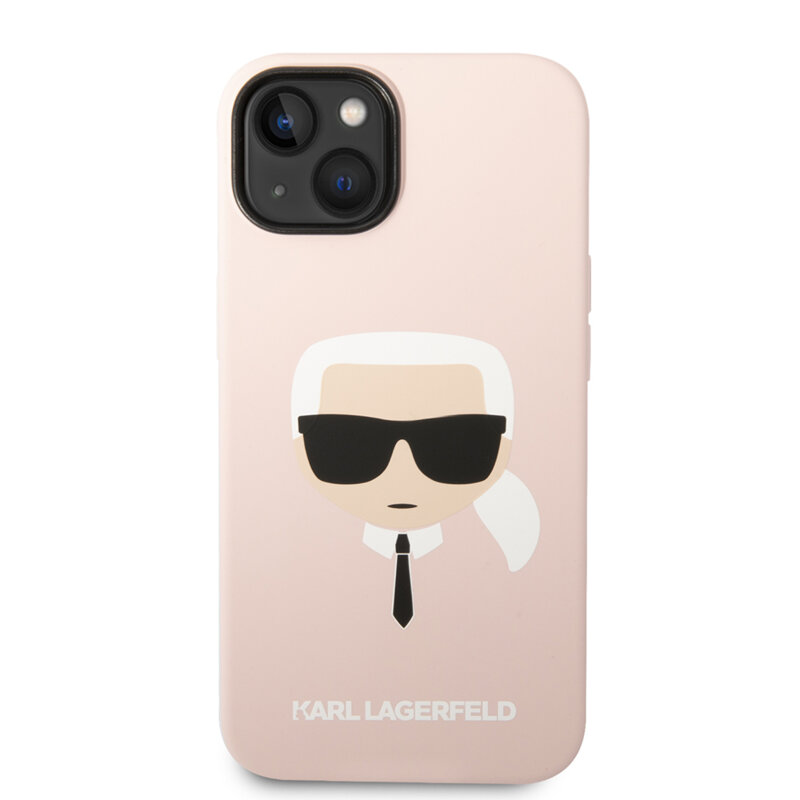 Husa Karl Lagerfeld iPhone 14 Plus Silicone MagSafe, Karl`s Head, roz deschis, KLHMP14MSLKHLP