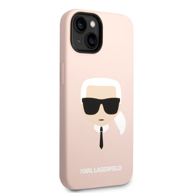 Husa Karl Lagerfeld iPhone 14 Plus Silicone MagSafe, Karl`s Head, roz deschis, KLHMP14MSLKHLP