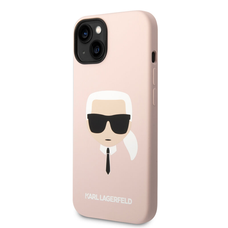 Husa Karl Lagerfeld iPhone 14 Plus Silicone MagSafe, Karl`s Head, roz deschis, KLHMP14MSLKHLP