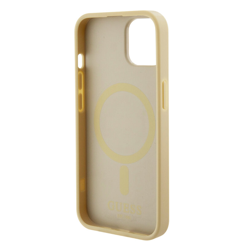 Husa Guess Saffiano MagSafe iPhone 15, auriu, GUHMP15SPSAHMCB