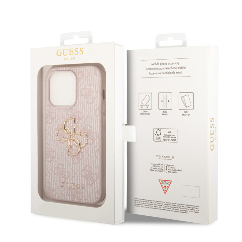 Husa originala Guess iPhone 15 Pro Hardcase 4G Big Metal Logo, roz, GUHCP15L4GMGPI