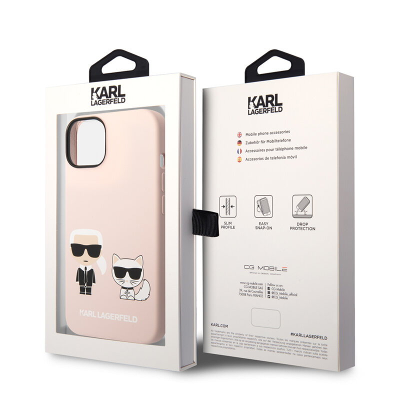 Husa Karl Lagerfeld iPhone 14 Plus Silicone MagSafe, Karl&Choupette, roz deschis, KLHMP14MSSKCI