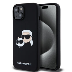 Husa Karl Lagerfeld iPhone 15 Silicone MagSafe, Karl&Choupette, negru, KLHMP15SSKCHPPLK