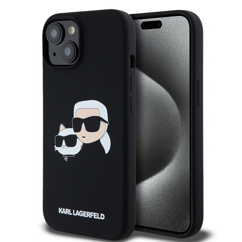 Husa Karl Lagerfeld iPhone 15 Silicone MagSafe, Karl&Choupette, negru, KLHMP15SSKCHPPLK