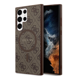 Husa Guess Samsung Galaxy S24 Ultra 4G Collection Leather MagSafe, maro, GUHMS24LG4GFRW