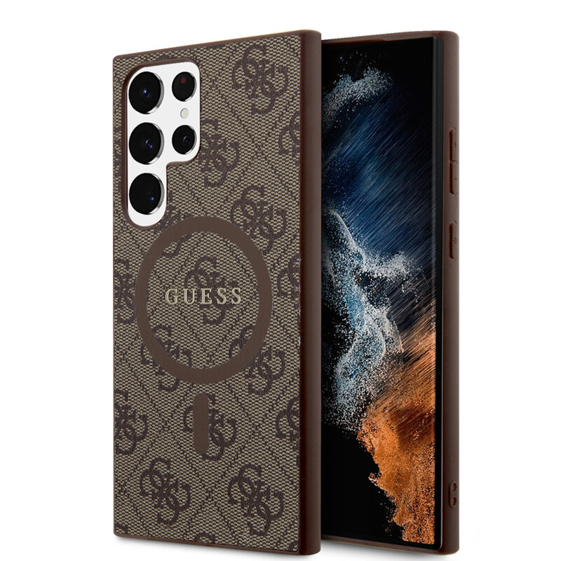 Husa Guess Samsung Galaxy S24 Ultra 4G Collection Leather MagSafe, maro, GUHMS24LG4GFRW