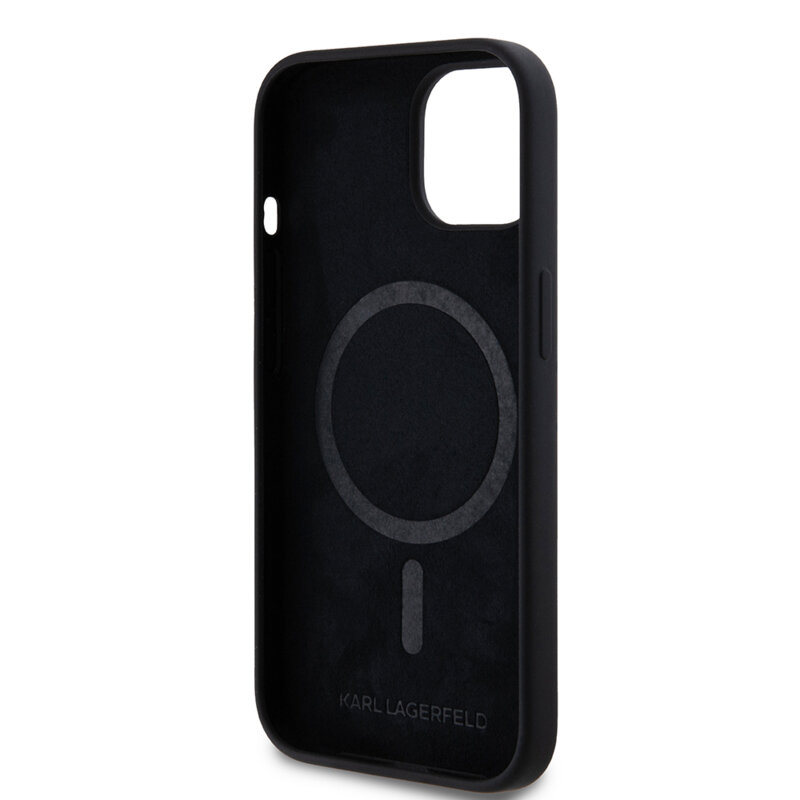 Husa Karl Lagerfeld iPhone 15 Silicone MagSafe, Choupette Head, negru, KLHMP15SSCHPPLK