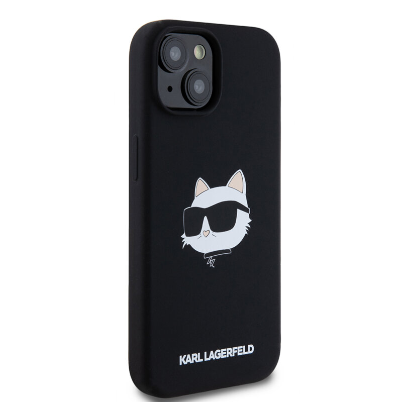 Husa Karl Lagerfeld iPhone 15 Silicone MagSafe, Choupette Head, negru, KLHMP15SSCHPPLK