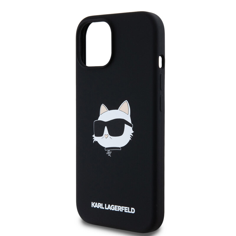 Husa Karl Lagerfeld iPhone 15 Silicone MagSafe, Choupette Head, negru, KLHMP15SSCHPPLK