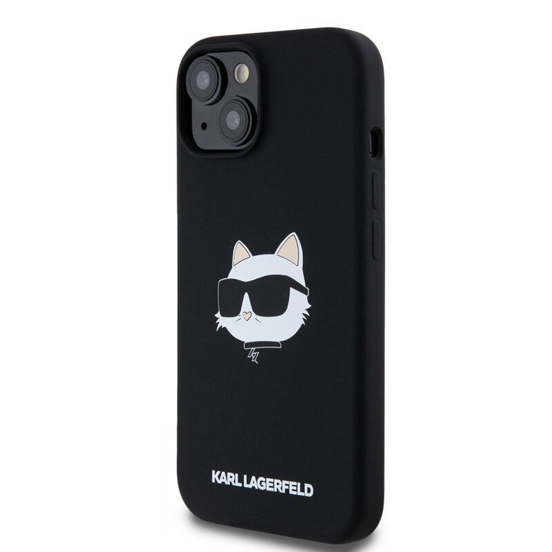 Husa Karl Lagerfeld iPhone 15 Silicone MagSafe, Choupette Head, negru, KLHMP15SSCHPPLK