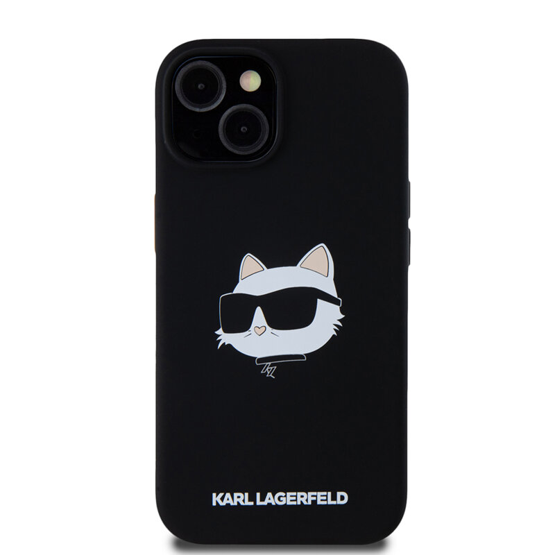 Husa Karl Lagerfeld iPhone 15 Silicone MagSafe, Choupette Head, negru, KLHMP15SSCHPPLK