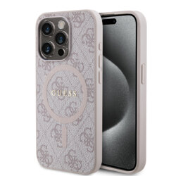 Husa Guess iPhone 15 Pro Max 4G Collection Leather MagSafe, roz, GUHMP15XG4GFRP
