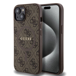 Husa Guess iPhone 15 4G Collection Leather MagSafe, maro, GUHMP15SG4GFRW