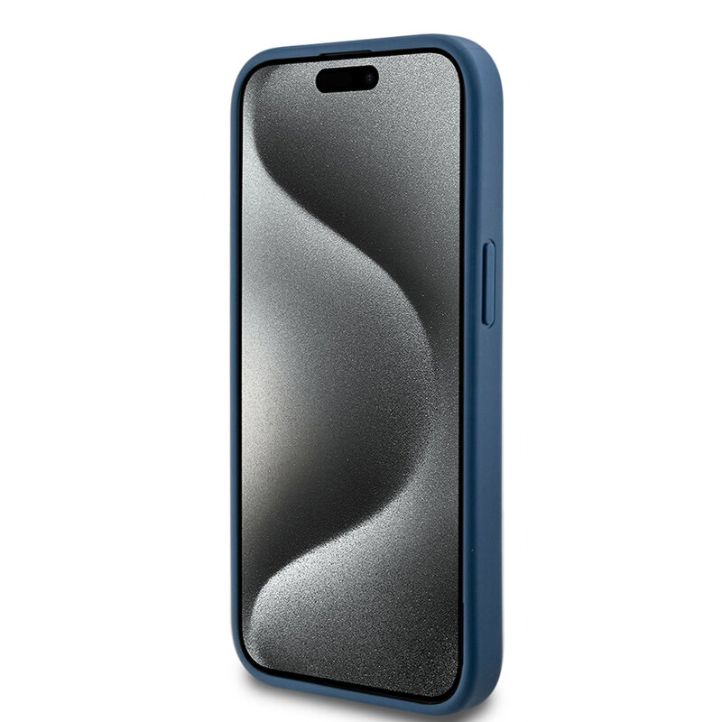 Husa Guess iPhone 15 Plus 4G Collection Leather MagSafe, albastru, GUHMP15MG4GFRB
