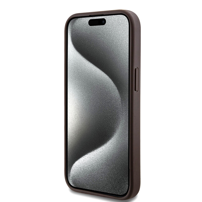 Husa Guess iPhone 15 Plus 4G Collection Leather MagSafe, maro, GUHMP15MG4GFRW