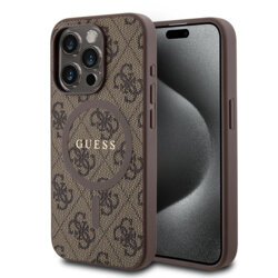 Husa Guess iPhone 15 Pro 4G Collection Leather MagSafe, maro, GUHMP15LG4GFRW