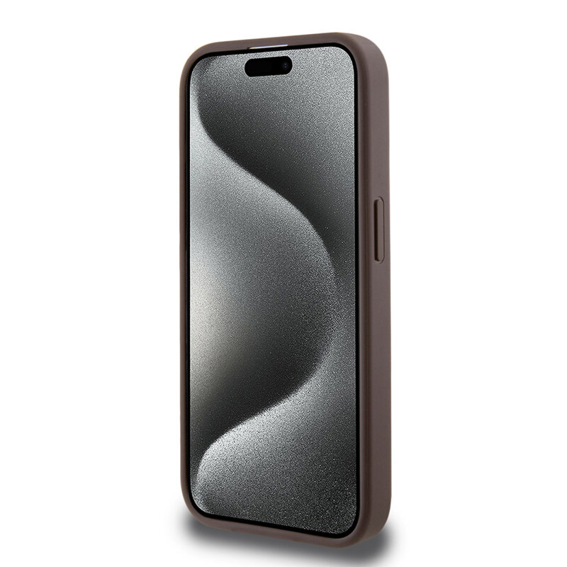 Husa Guess iPhone 15 Pro 4G Collection Leather MagSafe, maro, GUHMP15LG4GFRW