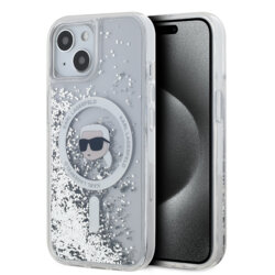 Husa Karl Lagerfeld iPhone 15 Liquid Glitter MagSafe, Karl Head, clear, KLHMP15SLGKISGH