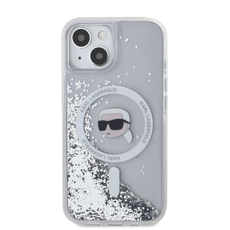 Husa Karl Lagerfeld iPhone 15 Liquid Glitter MagSafe, Karl Head, clear, KLHMP15SLGKISGH