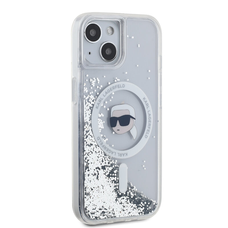 Husa Karl Lagerfeld iPhone 15 Liquid Glitter MagSafe, Karl Head, clear, KLHMP15SLGKISGH