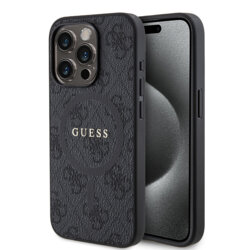 Husa Guess iPhone 15 Pro 4G Collection Leather MagSafe, negru, GUHMP15LG4GFRK
