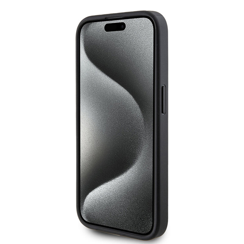 Husa Guess iPhone 15 Pro 4G Collection Leather MagSafe, negru, GUHMP15LG4GFRK