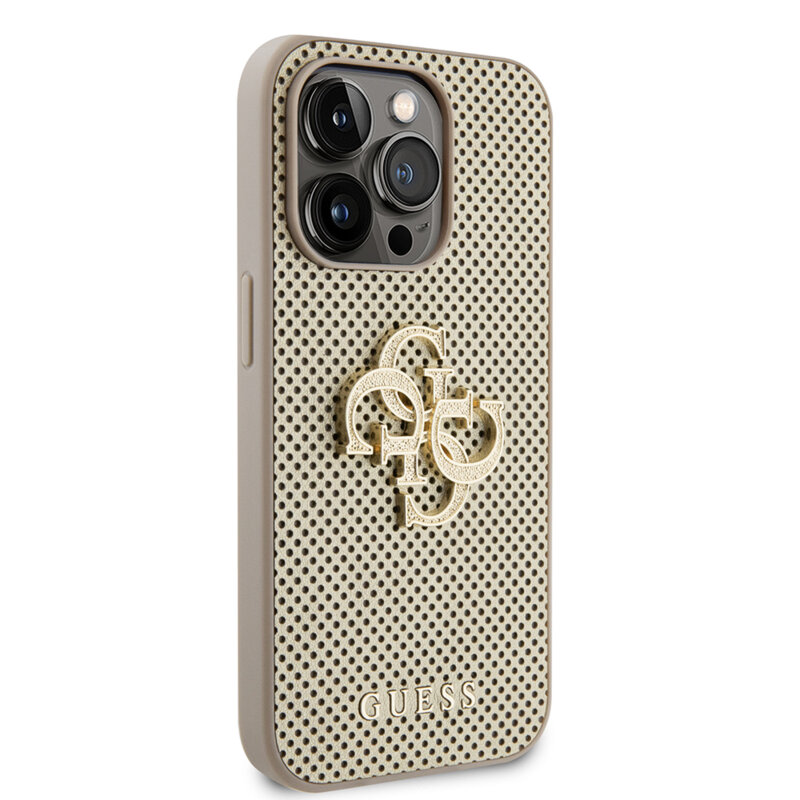 Husa iPhone 15 Pro Guess Leather Perforated 4G, auriu, GUHCP15LPSP4LGD