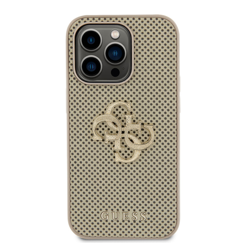 Husa iPhone 15 Pro Guess Leather Perforated 4G, auriu, GUHCP15LPSP4LGD