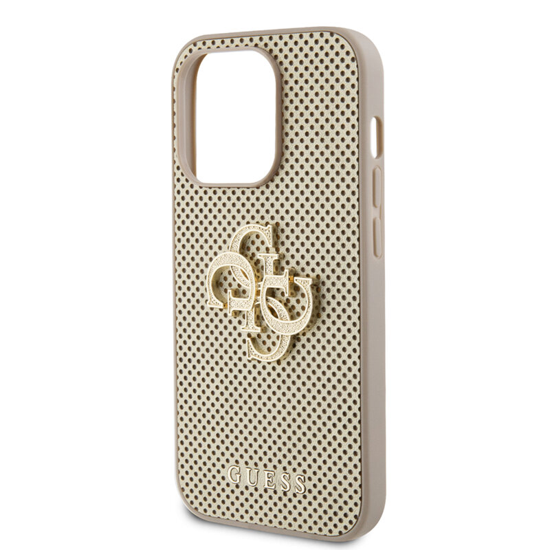Husa iPhone 15 Pro Guess Leather Perforated 4G, auriu, GUHCP15LPSP4LGD