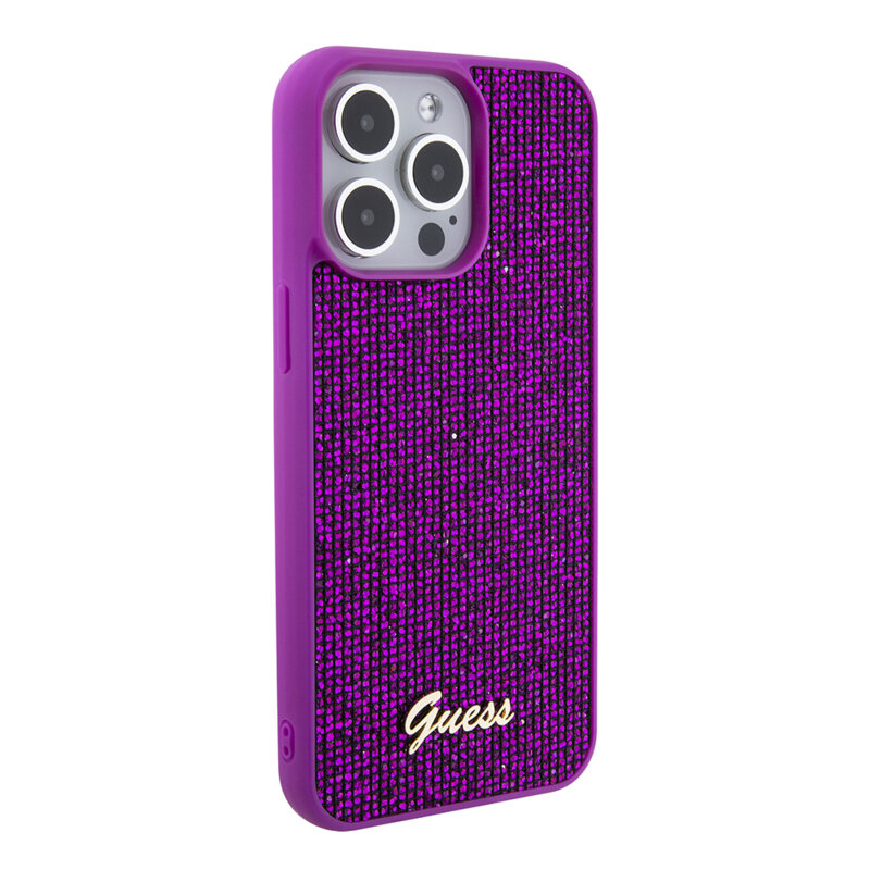 Husa originala Guess iPhone 15 Pro Max Disco Metal Script, fucsia, GUHCP15XPMSDGSF