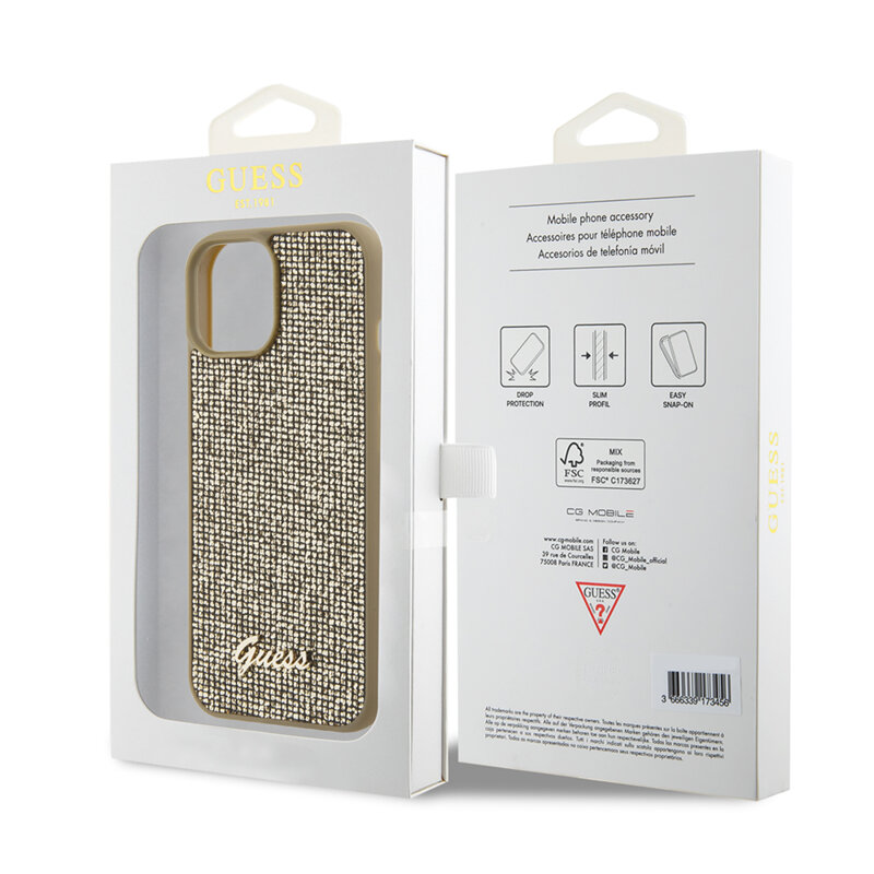 Husa originala Guess iPhone 15 Disco Metal Script, auriu, GUHCP15SPMSDGSD