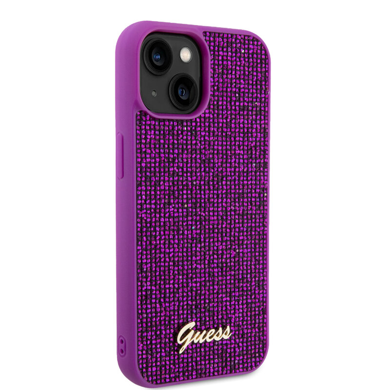 Husa originala Guess iPhone 15 Disco Metal Script, fucsia, GUHCP15SPMSDGSF