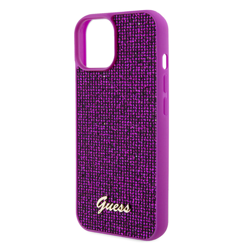 Husa originala Guess iPhone 15 Disco Metal Script, fucsia, GUHCP15SPMSDGSF