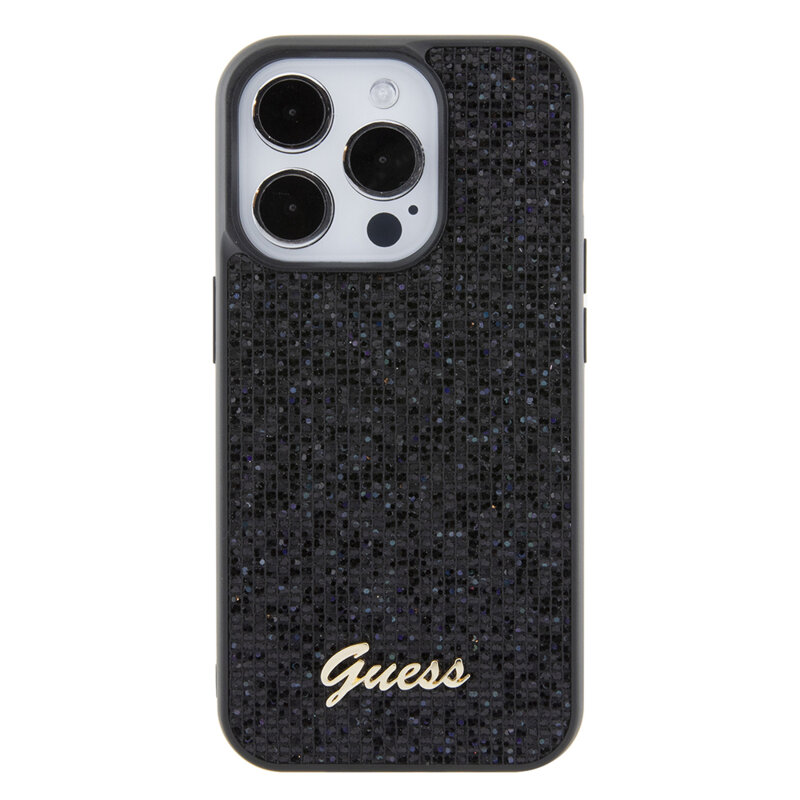 Husa originala Guess iPhone 15 Pro Disco Metal Script, negru, GUHCP15LPMSDGSK